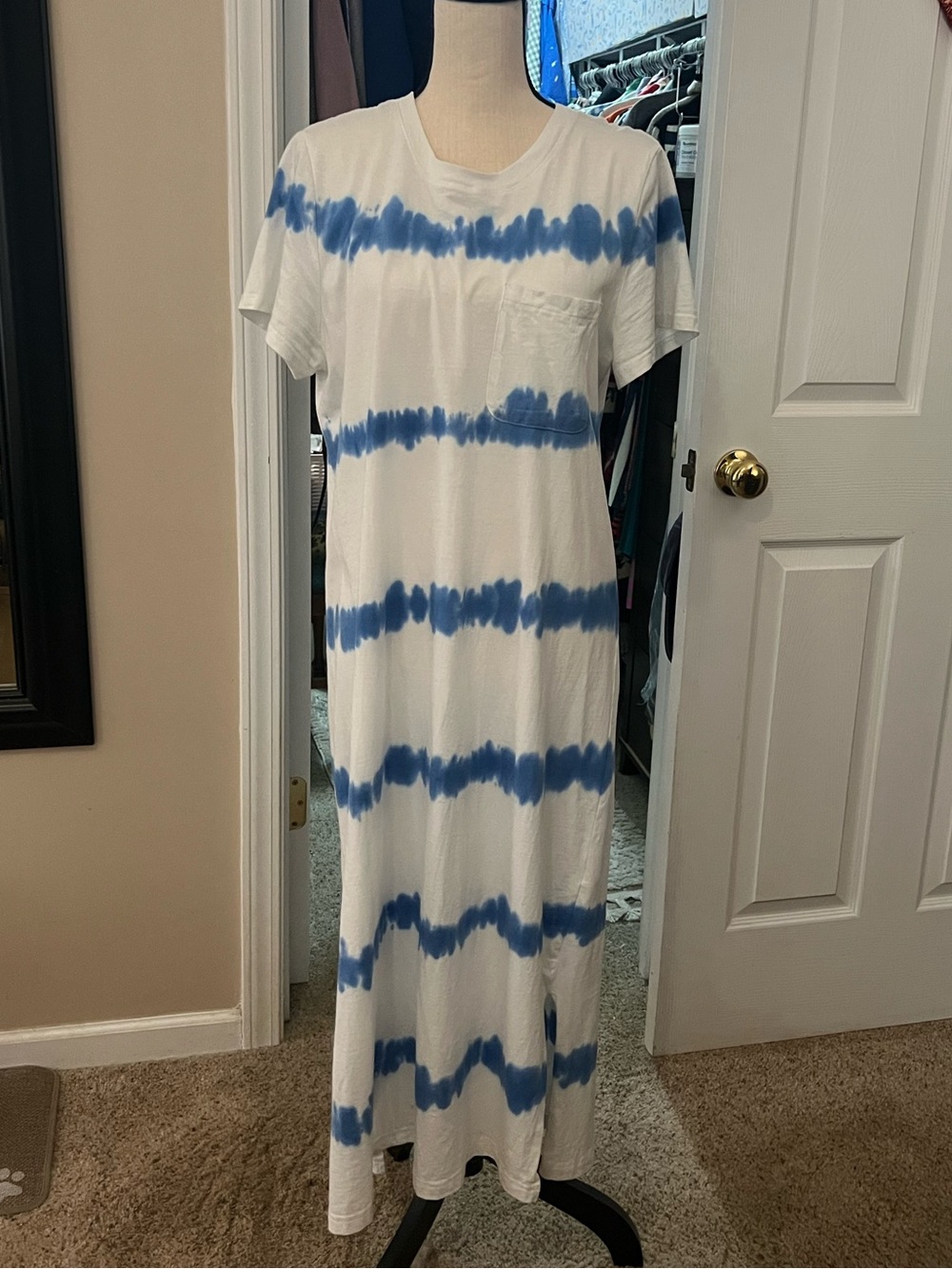 Time and Tru White and Blue Tie-Dye Maxi Dress, sz Large